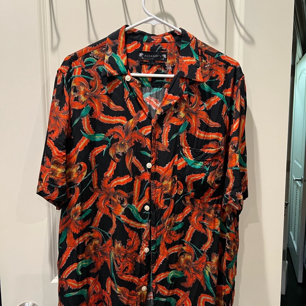 All Saints red print shirt, Large